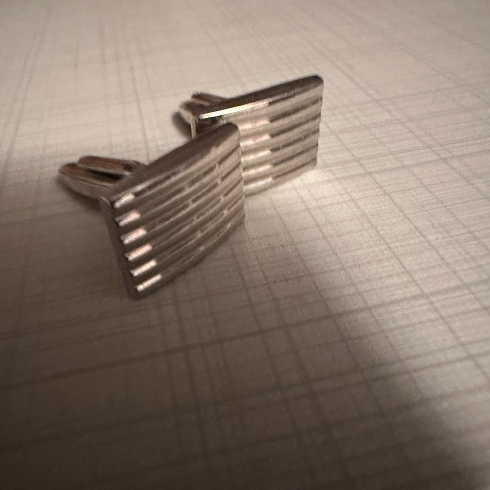 Silver Ribbed Rectangular Cufflinks - Men Accessories